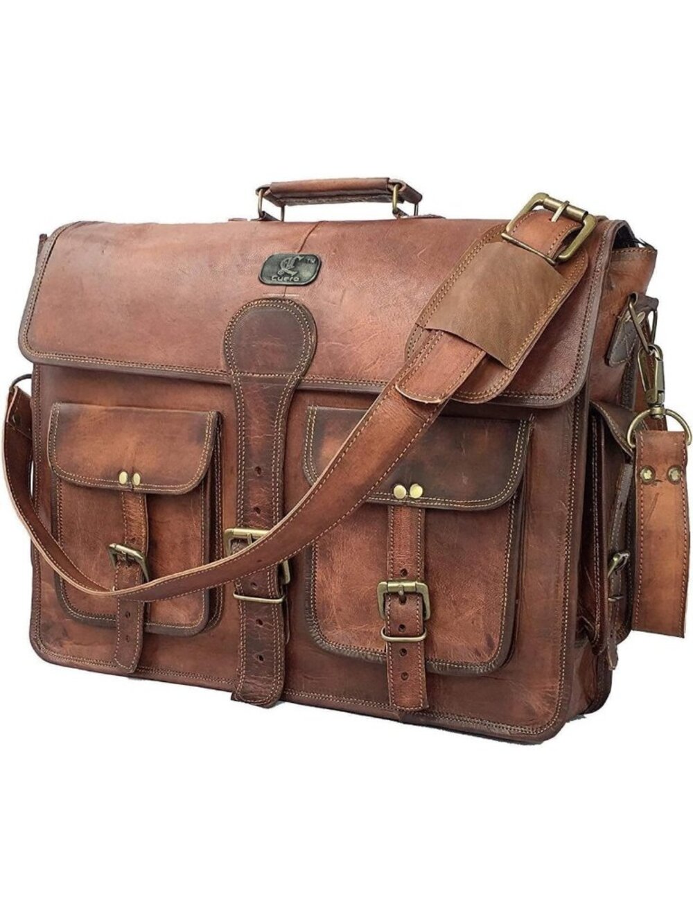 Handmade Full Grain Leather Messenger Bag for Men - 18" Laptop Crossbody Satchel